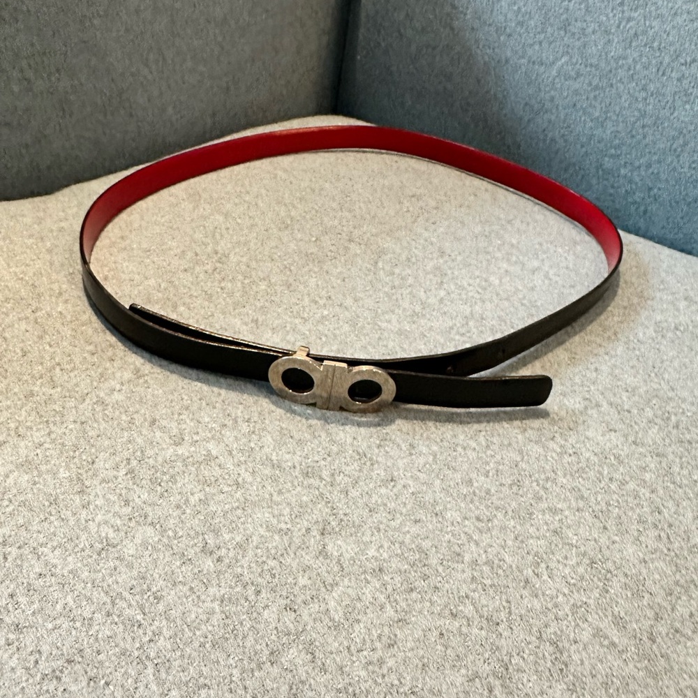 Salvatore Ferragamo Black and Red Leather Belt with Infinity Buckle